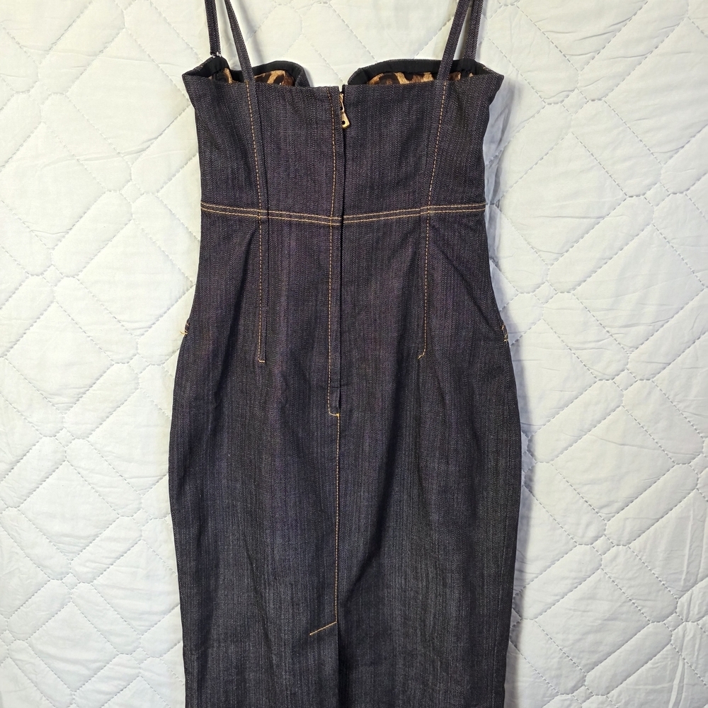 Dolce & Gabbana denim corseted dress. Leopard Print Sz 38 - Picture 5 of 12